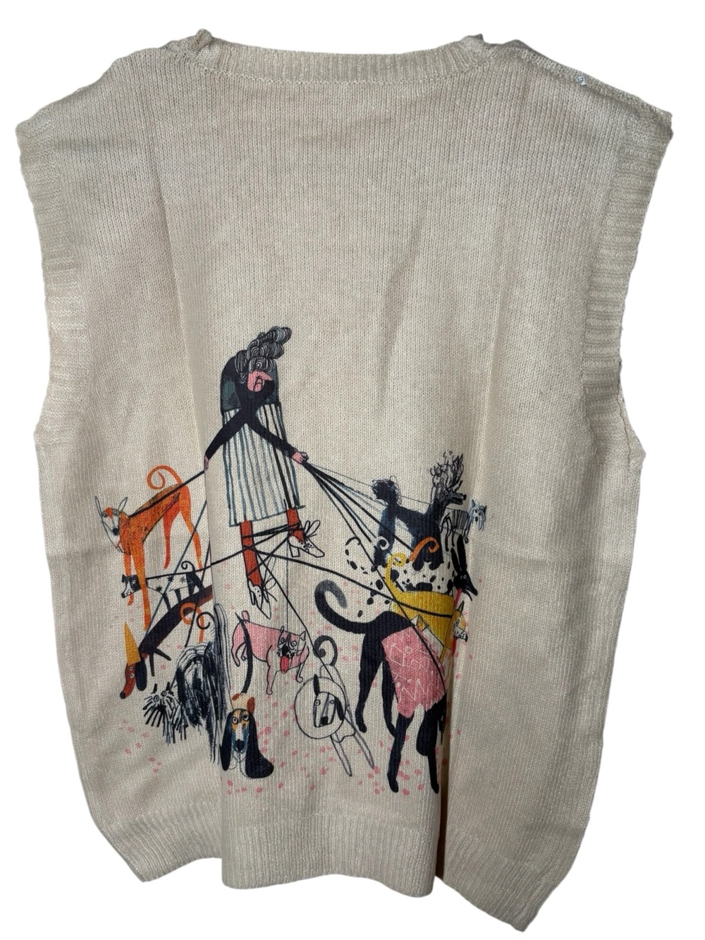 {NEW} Cream V-Neck Sweater Vest with Dog Print M - Picture 3 of 7